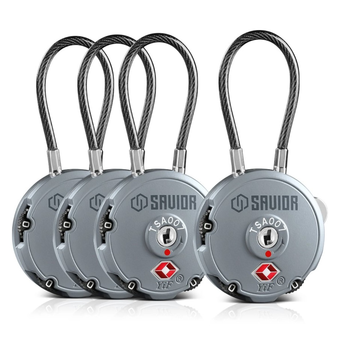 سافيور قفل كيبل 4حبات رمادي